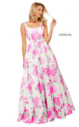 Sherri Hill 52815 Ivory-Pink-Print