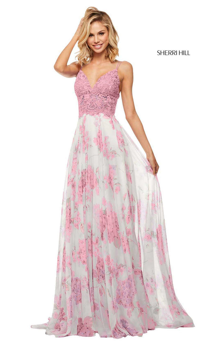 Sherri Hill 52857 Pink-Ivory-Print