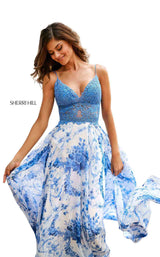 Sherri Hill 52858 Blue-Ivory-Print