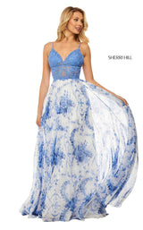 Sherri Hill 52858 Blue-Ivory-Print