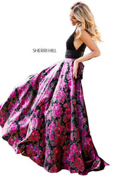 Sherri Hill 52861 Black-Fuchsia-Print