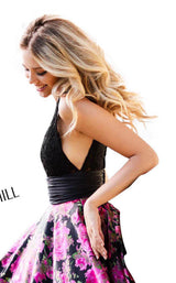 Sherri Hill 52861 Black-Fuchsia-Print