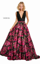 Sherri Hill 52861 Black-Fuchsia-Print