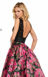Sherri Hill 52861 Black-Fuchsia-Print