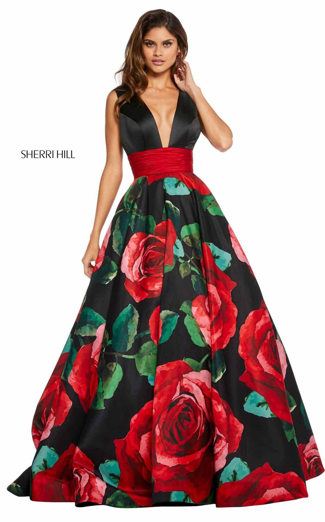 Sherri Hill 52898 Black-Red-Print