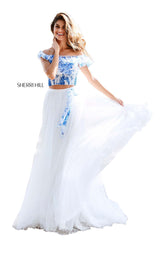 Sherri Hill 52910 Blue-Ivory-Print