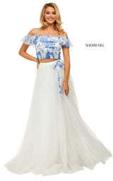 Sherri Hill 52910 Blue-Ivory-Print