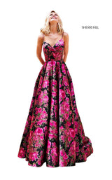 Sherri Hill 52932 Black-Fuchsia-Print