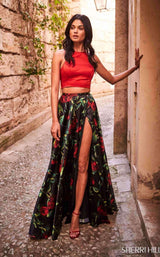 Sherri Hill 51870 Red Black Print